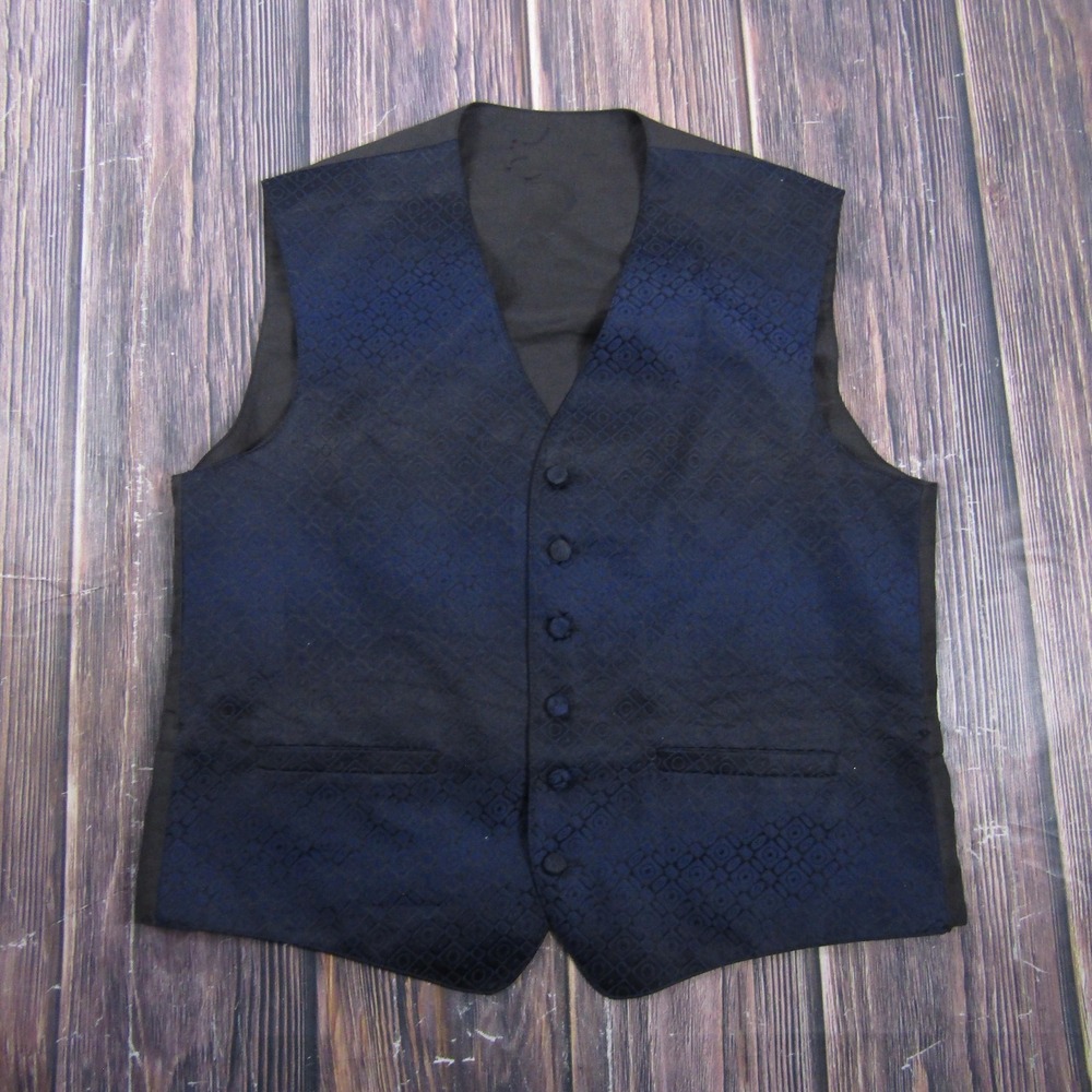 Suit Vest Mens 44 Blue Geometric 3 Piece Classic Formal Waistcoat Wedding